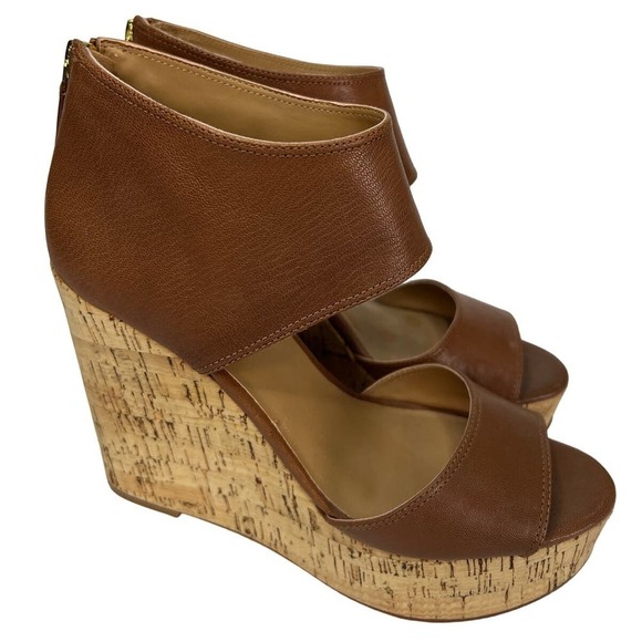 Nine West Caswell Light Brown Leather Wedge Platform Cork Shoes w/ Zip Size 7.5 - Picture 1 of 9